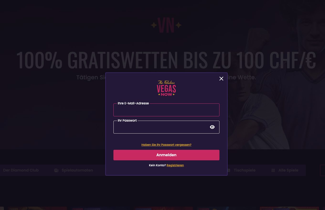 Vegas Now Casino Login und Kontoanmeldung